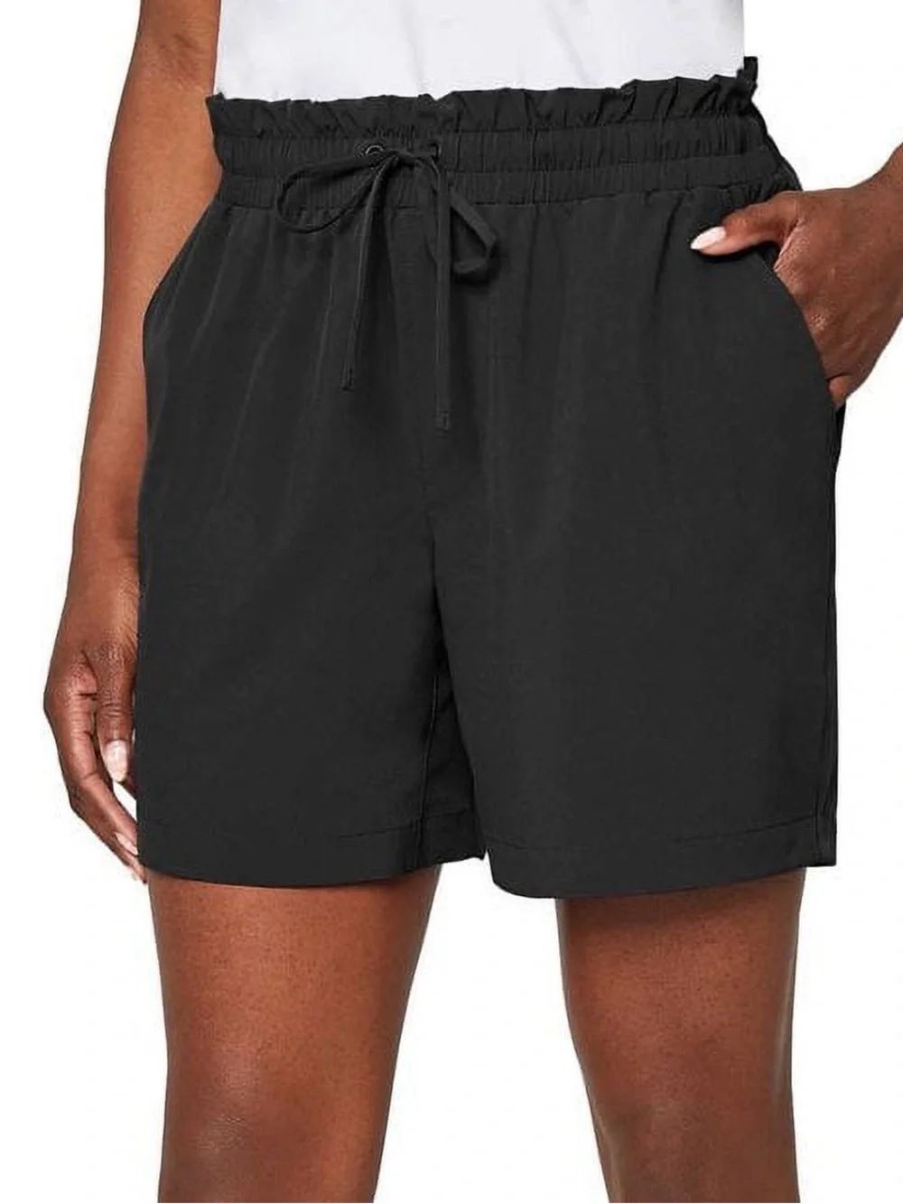Mondetta women’s lightweight pull on drawstring Black High Waist Shorts L